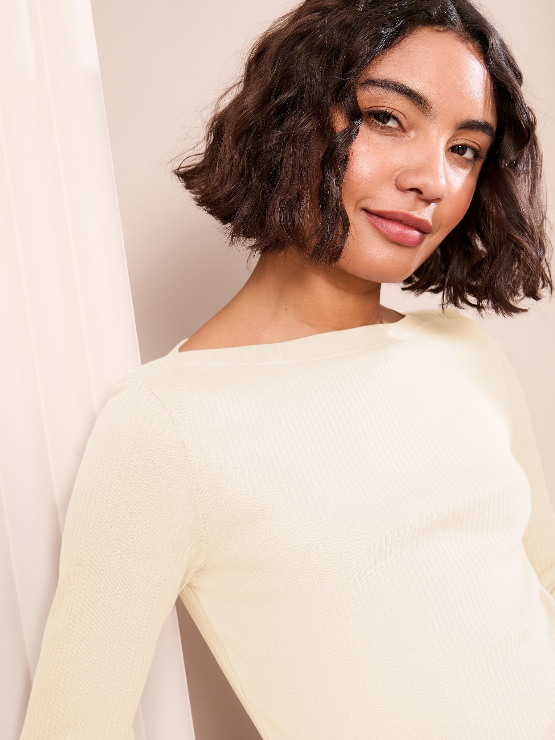 Buy Friends Like These Cream 3/4 Sleeve Ribbed Boat Neck T-Shirt