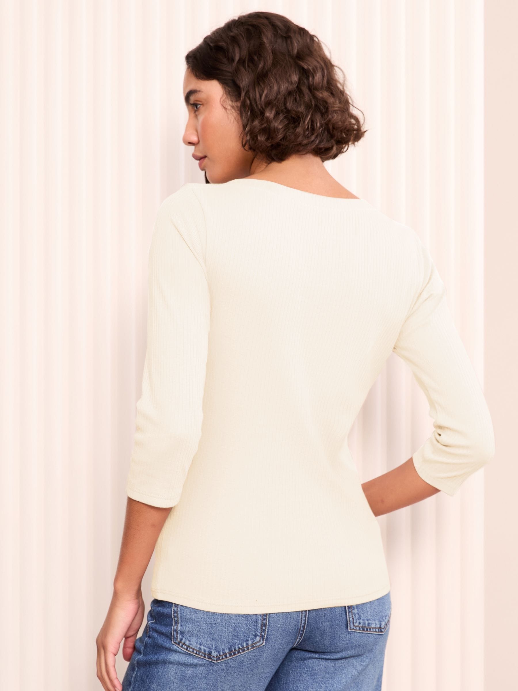 Buy Friends Like These Cream 100% Cotton 3/4 Sleeve Ribbed