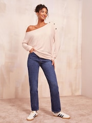 Friends Like These Cream Cosy Slash Neck Button Detail Top - Image 3 of 4