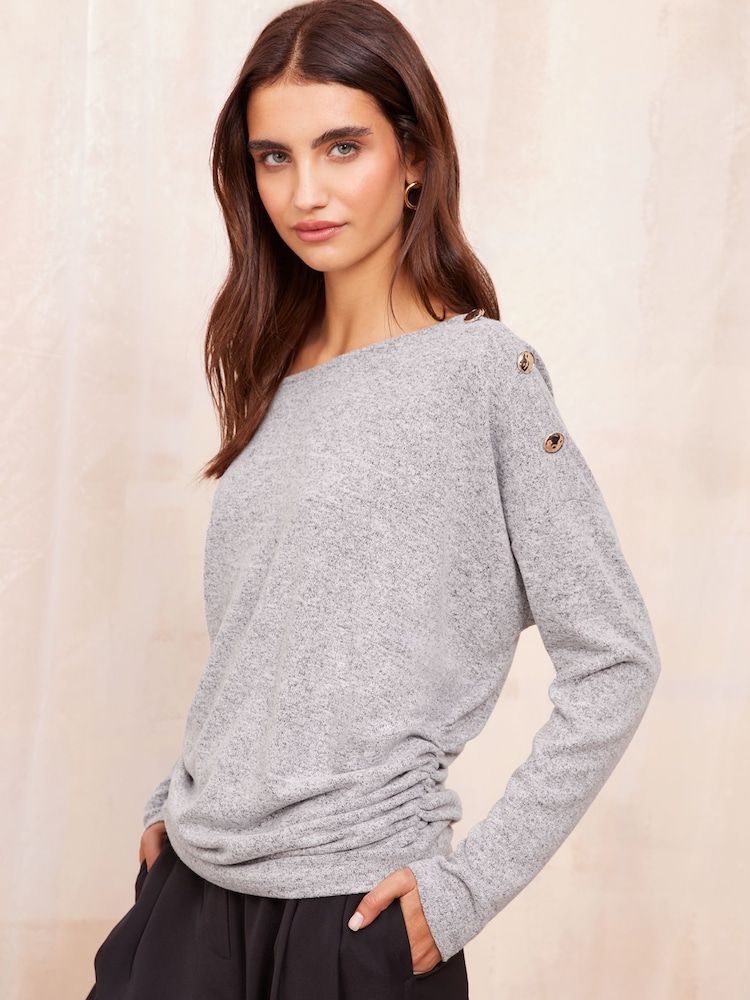 Grijs - Friends Like These Comfortabele top met knoopdetail en afgeschuinde halslijn - Image 1 of 1