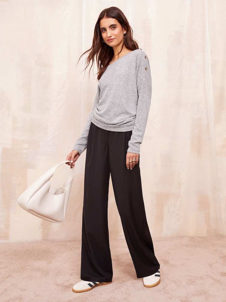 Grey - Friends Like These Cosy Slash Neck Button Detail Top - Image 2 of 4