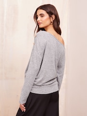 Grey - Friends Like These Cosy Slash Neck Button Detail Top - Image 4 of 4
