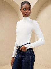 Lipsy Ivory Ribbed Roll Neck Knit Jumper - Image 1 of 4