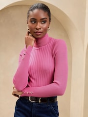 Lipsy Pink Ribbed Roll Neck Knit Jumper - Image 1 of 4