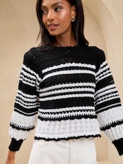 Monocromático - Lipsy Crochet Summer Stitch Pointelle Knit Long Sleeve Top - Imagen 1 de 4