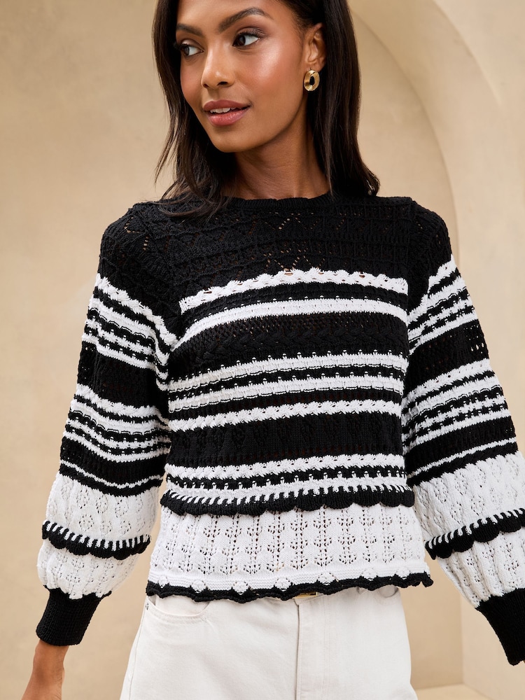 Monocromático - Lipsy Crochet Summer Stitch Pointelle Knit Long Sleeve Top - Imagen 1 de 4 Monocromático - Lipsy Crochet Summer Stitch Pointelle Knit Long Sleeve Top - Imagen 1 de 4