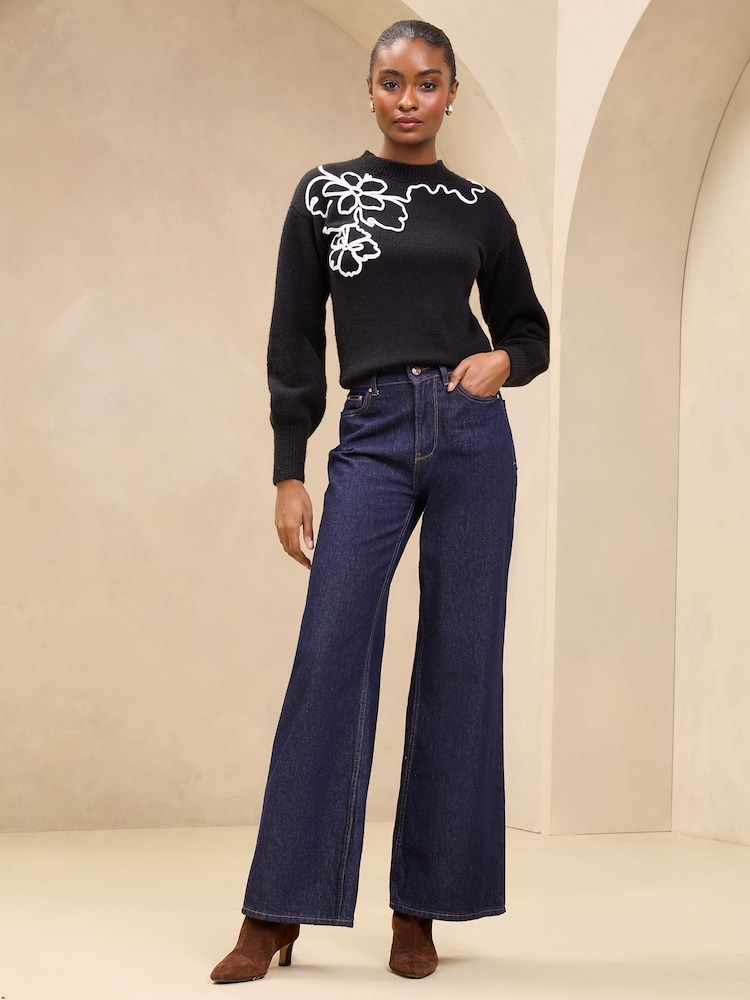 Lipsy Black Knitted Cornelli Flower Detail Cosy Jumper - Image 2 of 4 Lipsy Black Knitted Cornelli Flower Detail Cosy Jumper - Image 2 of 4