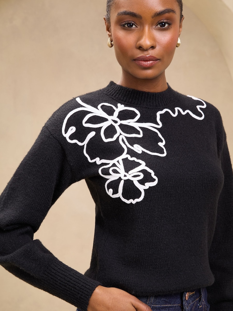 Noir Cornelli tricoté avec fleurs - Lipsy Pull douillet - Image 3 of 4