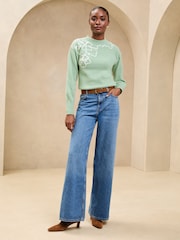 Lipsy Green Knitted Cornelli Flower Detail Cosy Jumper - Image 3 of 4