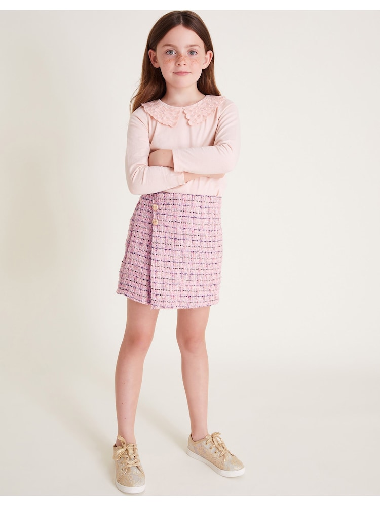 Monsoon Pink Long Sleeve Collar Top And Tweed Skirt Set - Image 2 of 4