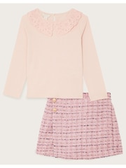 Monsoon Pink Long Sleeve Collar Top And Tweed Skirt Set - Image 3 of 4