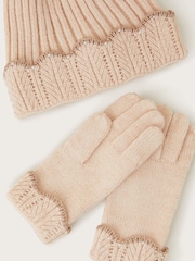 Monsoon Brown Faux Fur Pom-Pom Hat And Gloves Set - Image 2 of 2