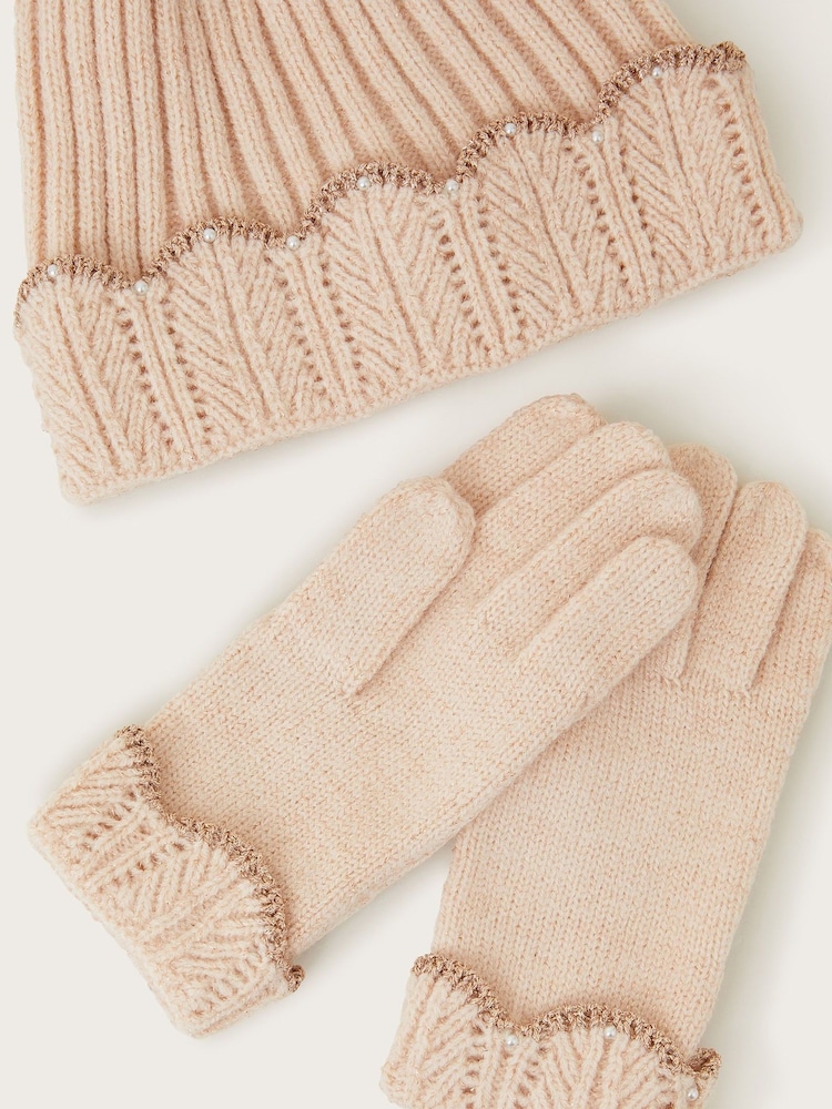 Monsoon Brown Faux Fur Pom-Pom Hat And Gloves Set - Image 2 of 2
