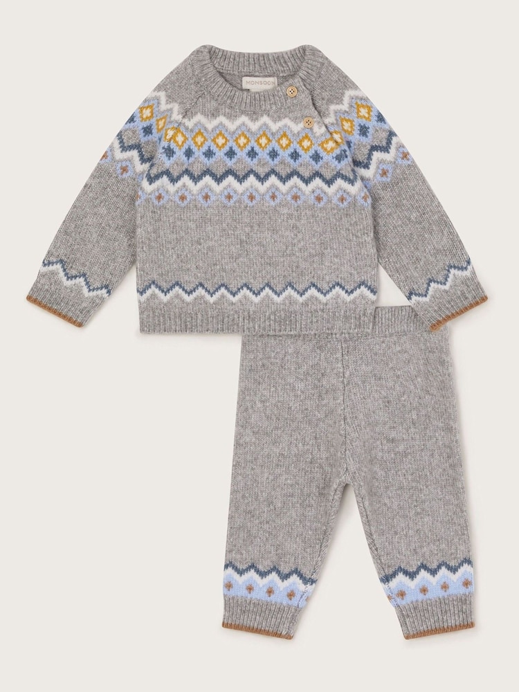 Monsoon Grey Newborn Fairisle Pattern Winter Set - Image 1 of 3