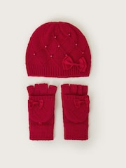 Monsoon Red Beanie Hat And Gloves Set - Image 1 of 2