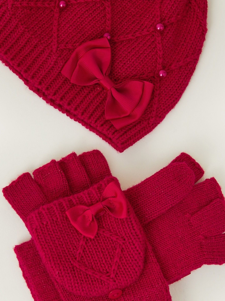 Monsoon Red Beanie Hat And Gloves Set - Image 2 of 2