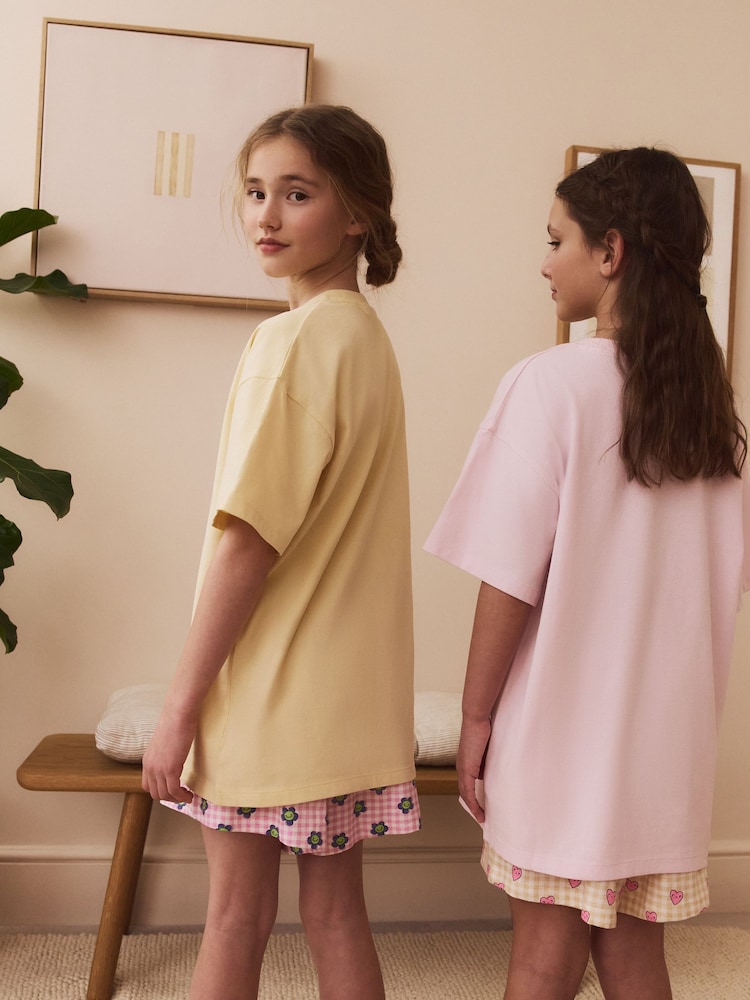 Pink/Yellow Short Pyjamas 2 Pack (3-16yrs) - Image 3 of 11