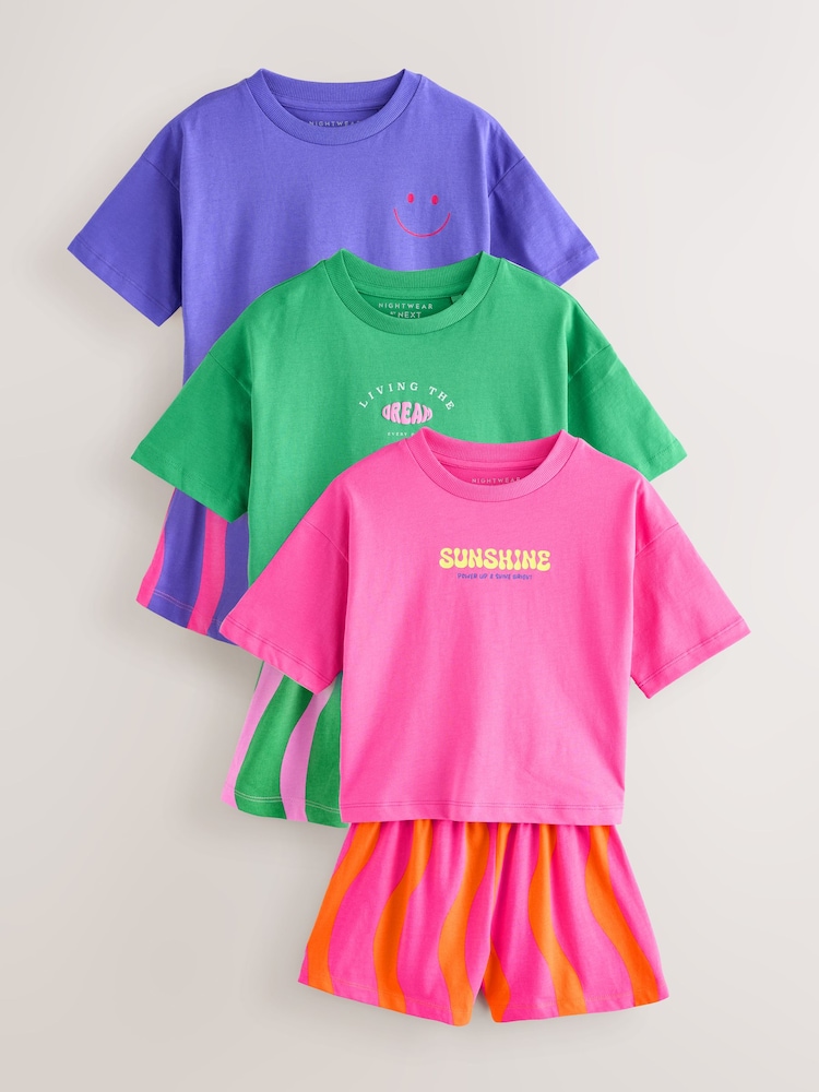 Green/Pink Pyjamas 3 Pack (3-16yrs) - Image 1 of 7