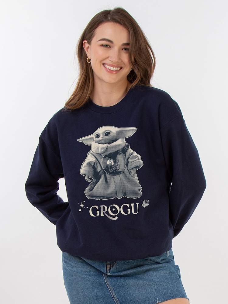 Brands In Blue Star Wars Mandalorian & Grogu Pose Sweatshirt - Image 1 of 5 Brands In Blue Star Wars Mandalorian & Grogu Pose Sweatshirt - Image 1 of 5