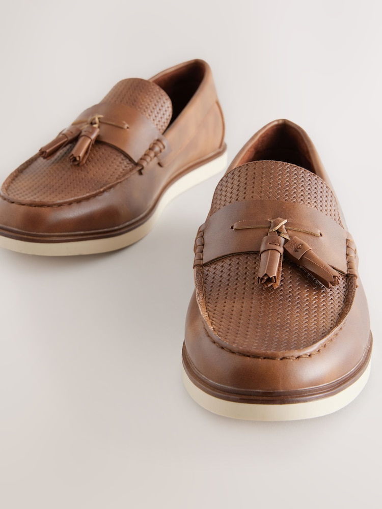 Tan Brown Embossed Tassel Loafers - Image 4 of 6