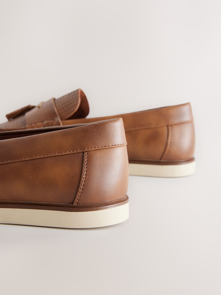 Tan Brown Embossed Tassel Loafers - Image 5 of 6