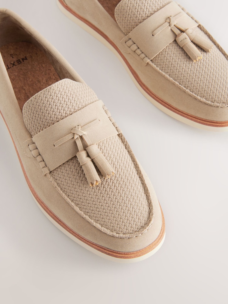 Light Stone Embossed Tassel Loafers - Image 3 of 5