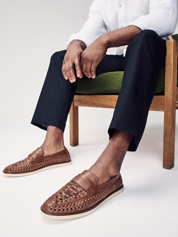 Tan Brown Weave Loafers - Image 1 of 1