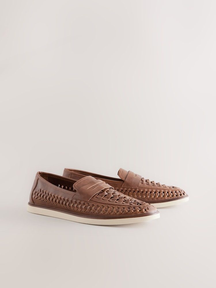 Tan Brown Weave Loafers - Image 3 of 6