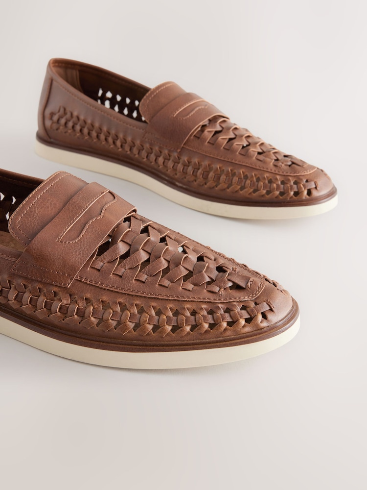 Tan Brown Weave Loafers - Image 4 of 6