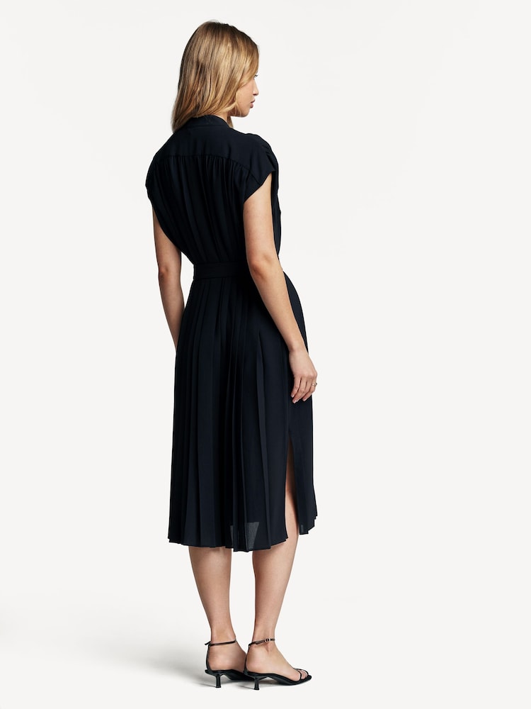 Joseph Navy Davidge Plisse Cinch Waist Midi Dress - Image 2 of 4 Joseph Navy Davidge Plisse Cinch Waist Midi Dress - Image 2 of 4