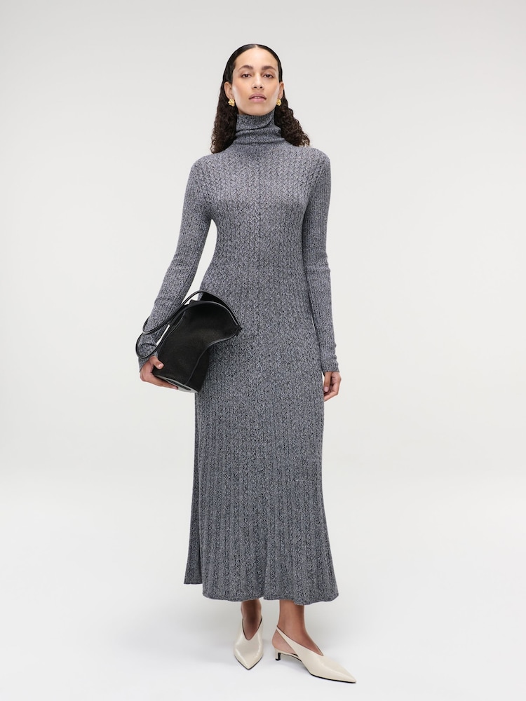 Joseph Cream High Neck Cable Knit Midi Dress - Image 1 of 7