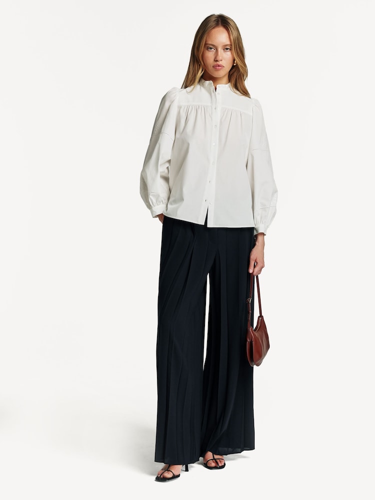Joseph Navy Tibre Airy Pleat-Fold Wide Leg Trousers - Image 1 of 4