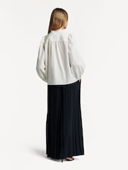 Joseph Navy Tibre Airy Pleat-Fold Wide Leg Trousers - Image 3 of 4