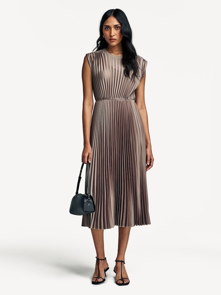 Joseph Brown Volta Weave Pleated Midi Dress - Image 1 of 4