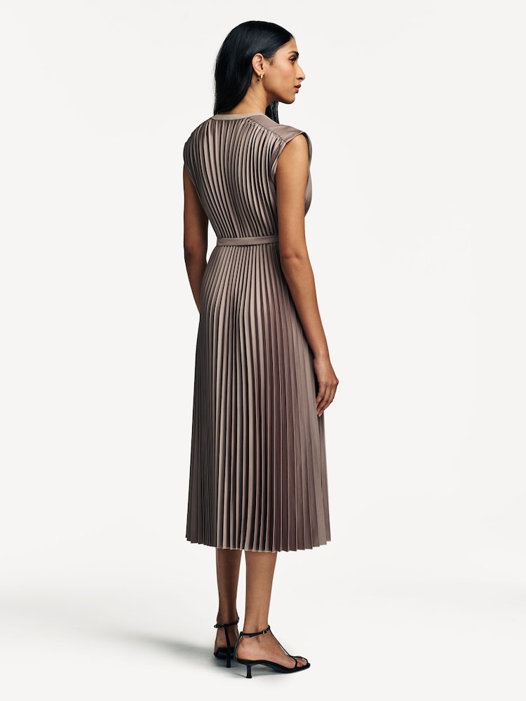 Joseph Brown Volta Weave Pleated Midi Dress - Image 2 of 4