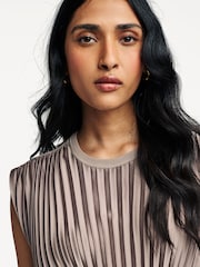 Joseph Brown Volta Weave Pleated Midi Dress - Image 3 of 4