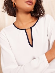 Friends Like These Cream Petite Long Sleeve Tipped Trim Blouse - Image 1 of 4