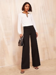 Friends Like These Cream Petite Long Sleeve Tipped Trim Blouse - Image 2 of 4