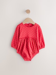 Red All-Over Dot Printed Long Sleeves 100% Cotton Bodysuit - Image 1 of 1