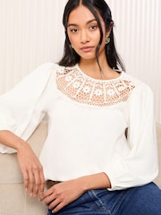 Friends Like These Cream 3/4 Sleeve Lace Insert Top - Image 2 of 4