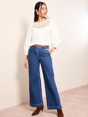Friends Like These Cream 3/4 Sleeve Lace Insert Top - Image 3 of 4