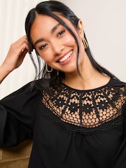 Friends Like These Black 3/4 Sleeve Lace Insert Top - Image 1 of 4