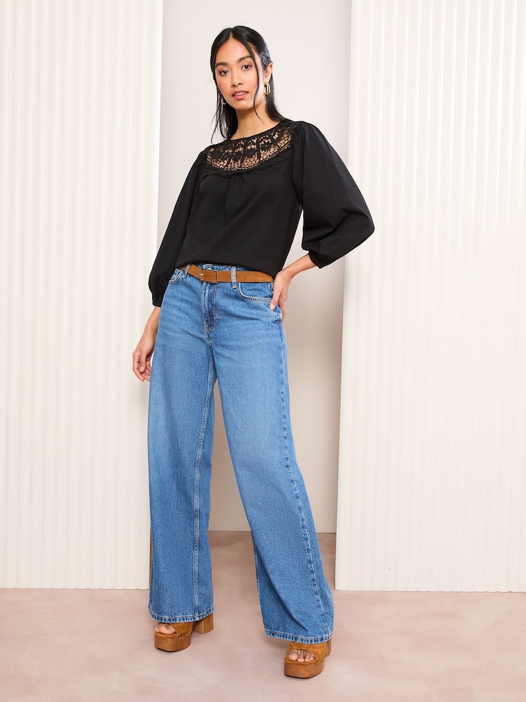 Friends Like These Black 3/4 Sleeve Lace Insert Top - Image 3 of 4