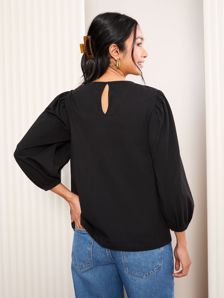 Negro - Blusa con inserción de encaje y mangas a 3/4 de Friends Like These - Imagen 4 de 4 Negro - Blusa con inserción de encaje y mangas a 3/4 de Friends Like These - Imagen 4 de 4