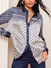Friends Like These Navy Petite Satin Button Through Shirt - Image 1 of 4