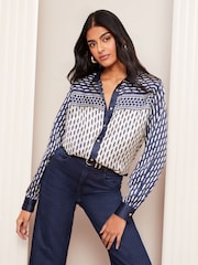 Friends Like These Navy Petite Satin Button Through Shirt - Image 2 of 4