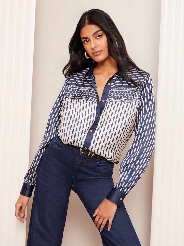 Friends Like These Navy Petite Satin Button Through Shirt - Image 2 of 4