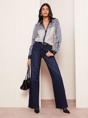 Friends Like These Navy Petite Satin Button Through Shirt - Image 3 of 4