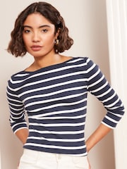 Friends Like These Cream Stripe Ribbed Boat Neck 100% Cotton Jersey T-Shirts 2 Pack - Image 2 of 7