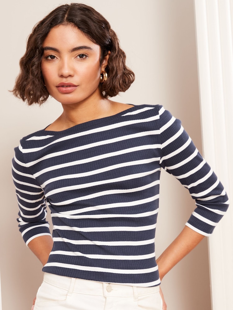 Friends Like These Cream Stripe Ribbed Boat Neck 100% Cotton Jersey T-Shirts 2 Pack - Image 2 of 7